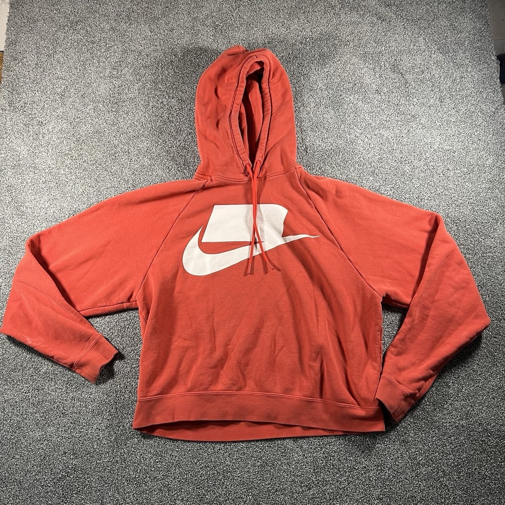 Nike Sportswear Womens XS Red Pullover Hoodie Big Logo Swoosh Fleece Sweatshirt